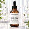 Matrixyl 3000 Peptide Solution, 4 oz amber bottle with lab glassware and leaves