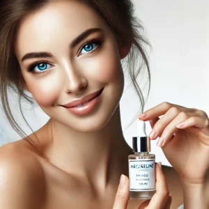 Woman applying Argireline® peptide serum to her face