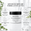 Acetyl Hexapeptide-8 powder infographic with skincare formulation, peptide, face and droplet icons around a white jar.