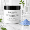 BeautyLabPro Copper Tripeptide-1 (GHK-Cu) in a white 1 g jar with a black lid beside a dish of blue powder.
