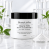 BeautyLabPro SNAP-8 Type Acetyl Octapeptide-3 powder in a white 1 g jar with a black lid beside a glass dish of white powder.