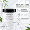 SNAP-8 Type Acetyl Octapeptide-3 powder jar with an infographic about powder format, small-batch size and cosmetic formulation use.