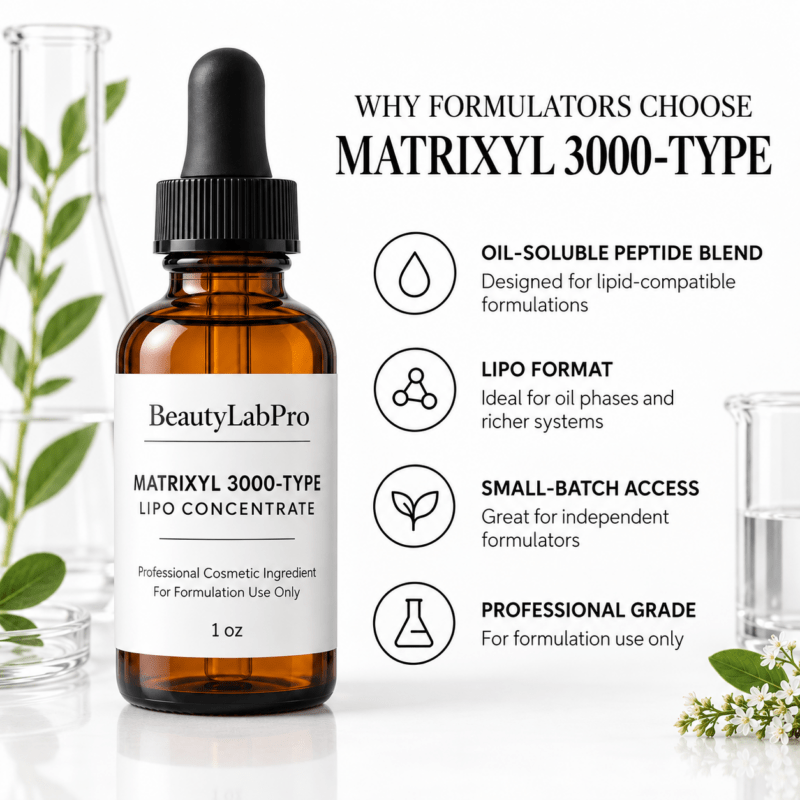 Professional cosmetic formulation workspace illustrating 2026 skin longevity peptide and hydration formulation