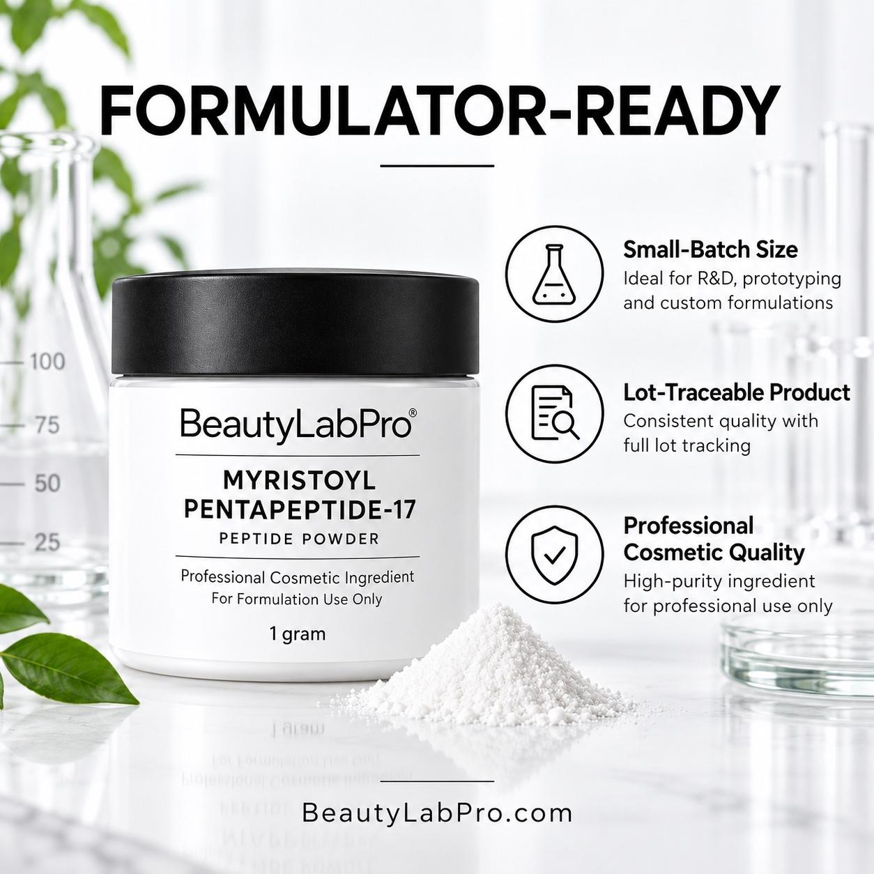 BeautyLabPro Myristoyl Pentapeptide-17 powder professional formulation supply infographic