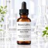 BLP Acetyl Tetrapeptide-40 Peptide Solution, amber bottle with laboratory glassware