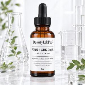 PDRN and GHK-Cu Serum with Plant Exosomes in a 1 oz amber dropper bottle by BeautyLabPro